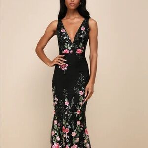 Lulus Floral Black Evening Dress
